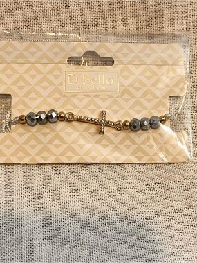 Gold Cross Beaded Bracelet - Gray & Gold